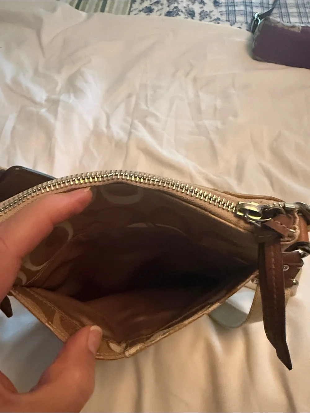 Coach Tan/Beige Signature Messenger Bag with Adjustable Canvas Strap